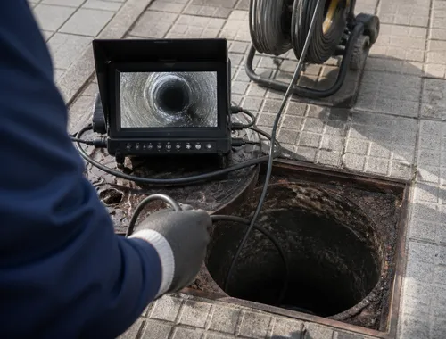 Inspección de tuberías con cámara sobre una arqueta abierta en Valencia